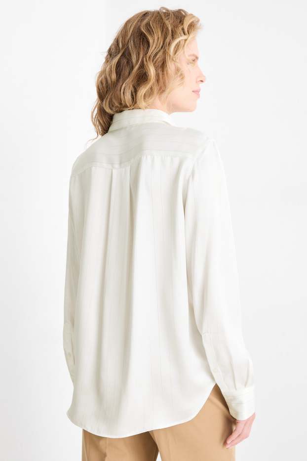 Women - Satin blouse - pinstripes - white