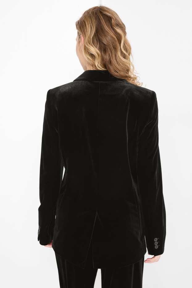 Femei - Blazer lung din catifea - regular fit - negru