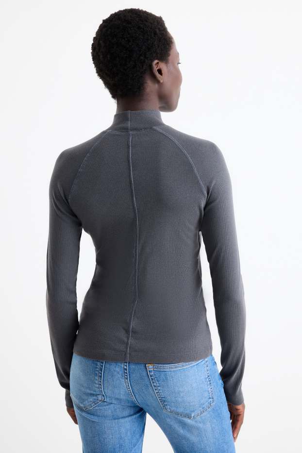 Dona - Samarreta de mànigues llargues - slim fit - acanalada - gris fosc