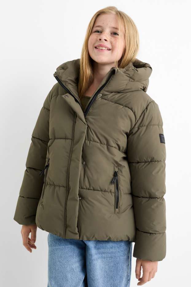Children Girls - Quilted jacket with hood - green