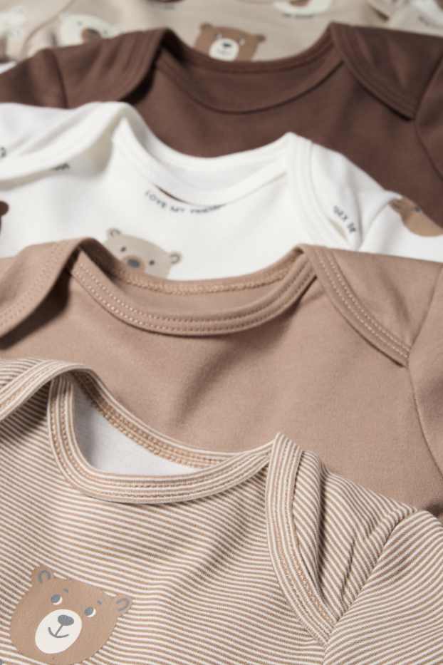 Unisex - Multipack of 5 - teddy bear - baby bodysuit - taupe