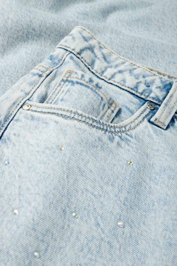 Kinder Mädchen - Wide Leg Jeans mit Strasssteinen - helljeansblau