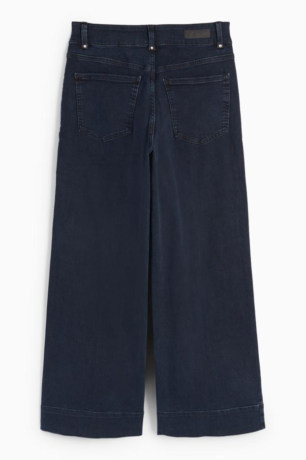 Women - Wide leg jeans - high waist - denim-dark blue