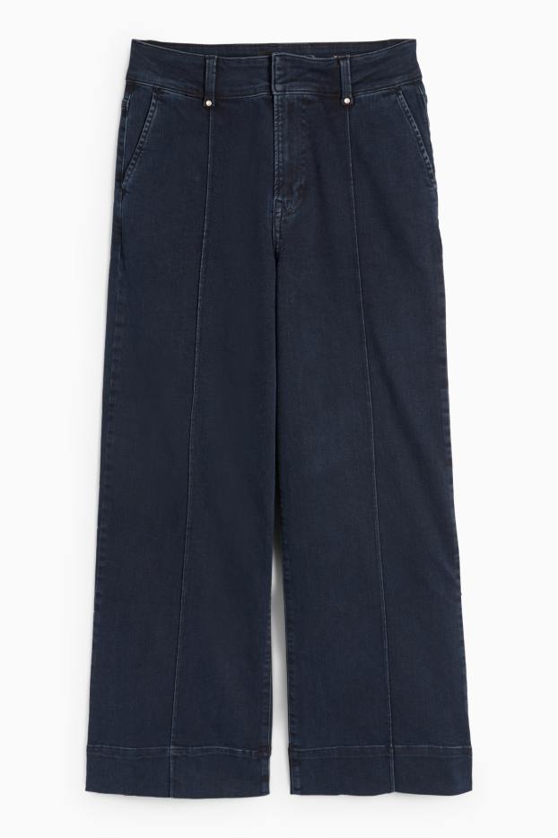 Women - Wide leg jeans - high waist - denim-dark blue