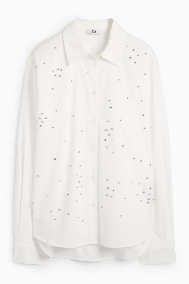 Femmes - Chemisier orné de strass - blanc