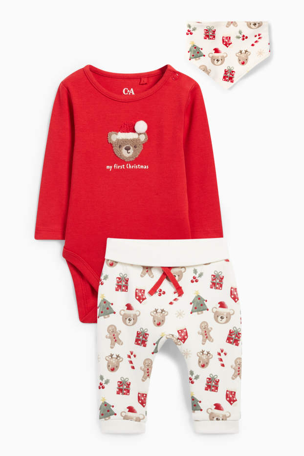 Miminka - chlapci - Medvídek Teddy - vánoční outfit pro novorozence - 3dílný - bílá/červená
