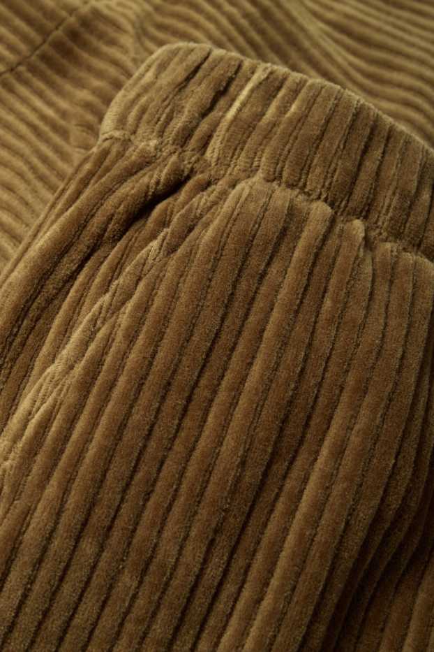 Women - Velvet trousers - high waist - wide leg - ribbed - beige