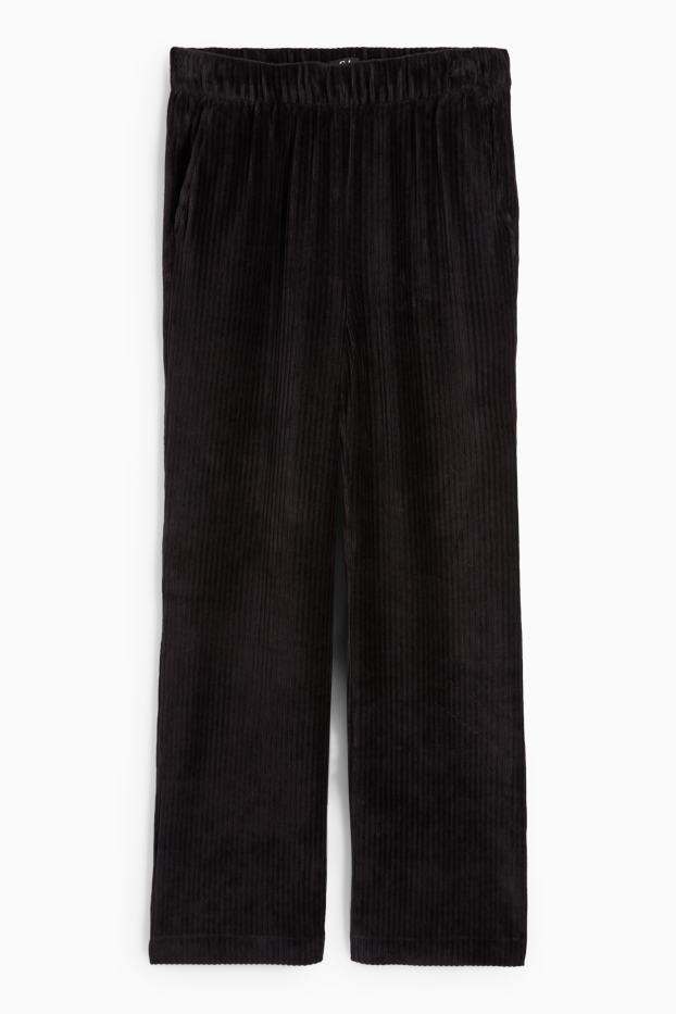 Damen - Samthose - High Waist - Wide Leg - gerippt - schwarz