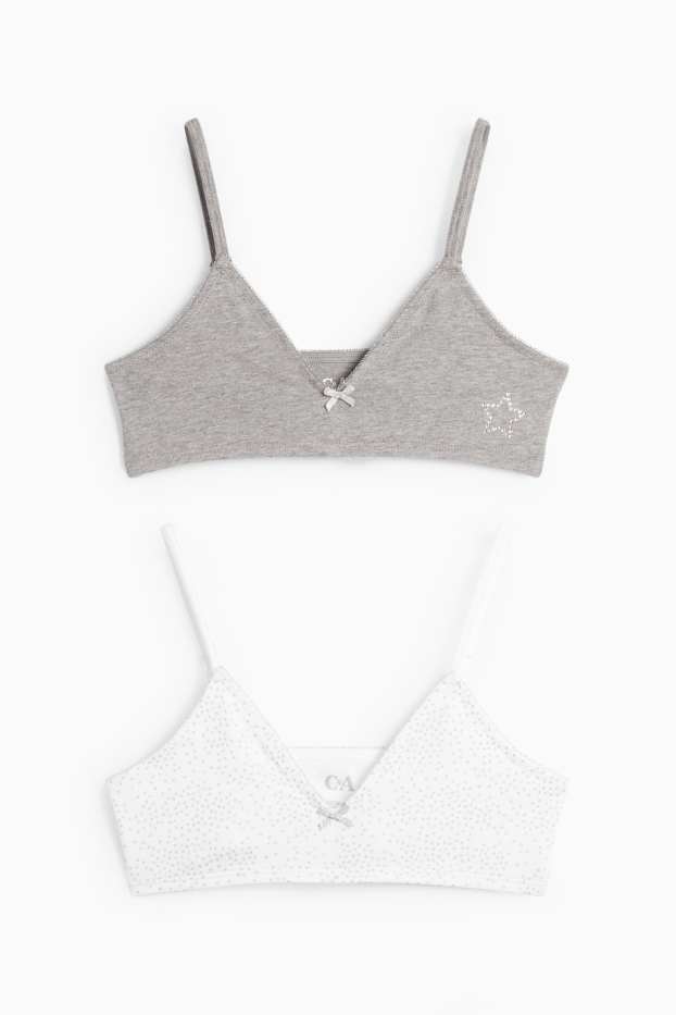 Kinder Mädchen - Multipack 2er - Stern - Bustier - weiß / grau