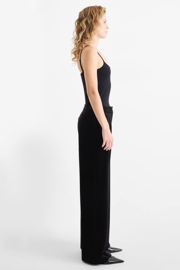 Femmes - Pantalon de bureau en velours - mid waist - wide leg - noir