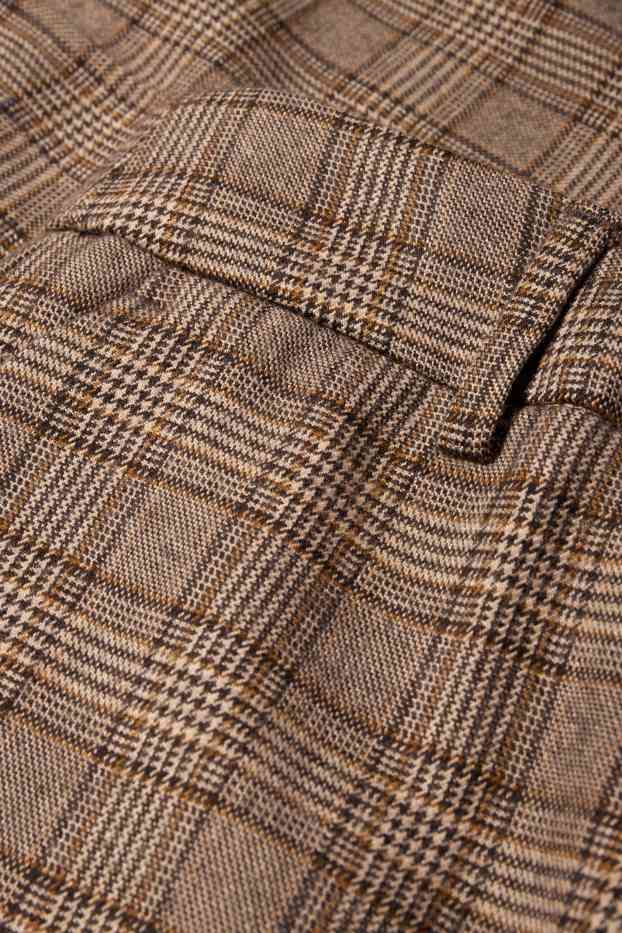 Donna - Pantaloni di stoffa - vita media - gamba ampia - a quadretti - marrone