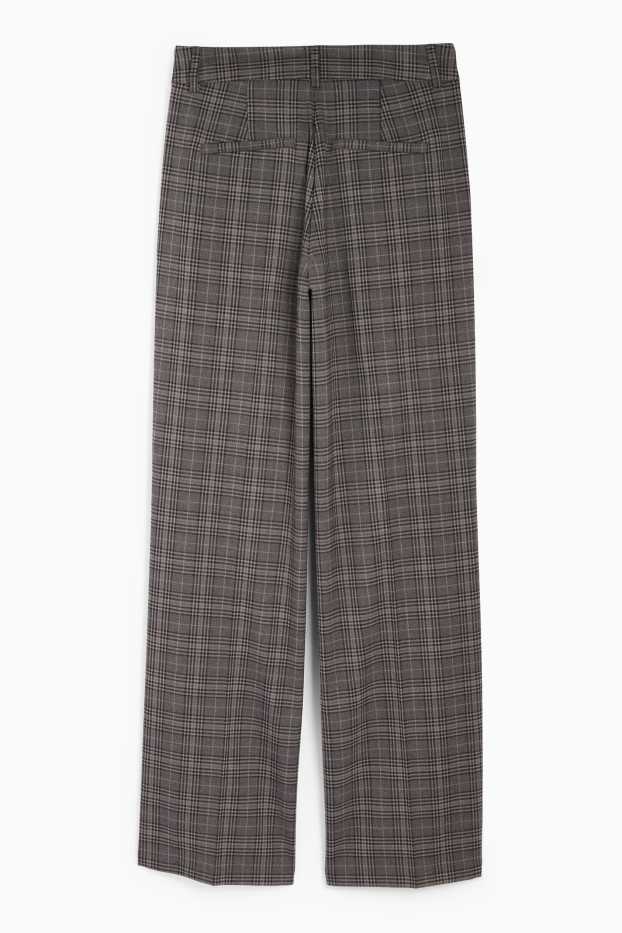 Dames - Pantalon - mid waist - wide leg - geruit - donkergrijs
