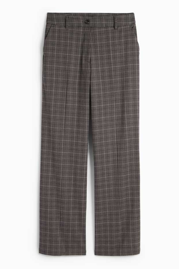 Dames - Pantalon - mid waist - wide leg - geruit - donkergrijs