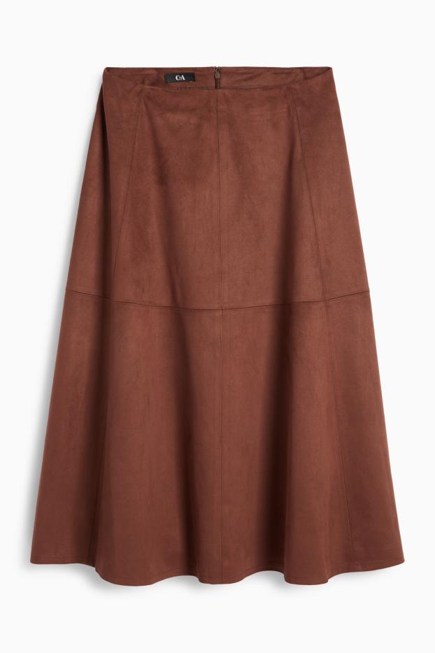 Women - Skirt - faux suede - brown