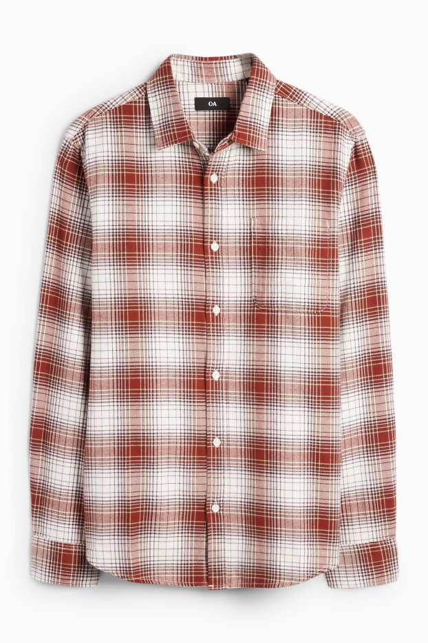 Hombre - Camisa de franela - regular fit - Kent - de cuadros - marrón
