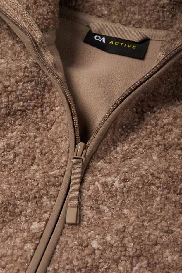 Dames - Sportvest van swetatsof en bouclé - bruin