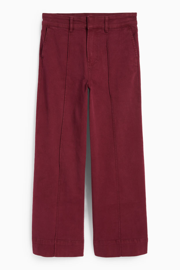 Dames - Pantalon - high waist - wide leg - bordeaux