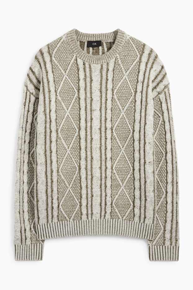 Herren - Pullover - Zopfmuster - grün