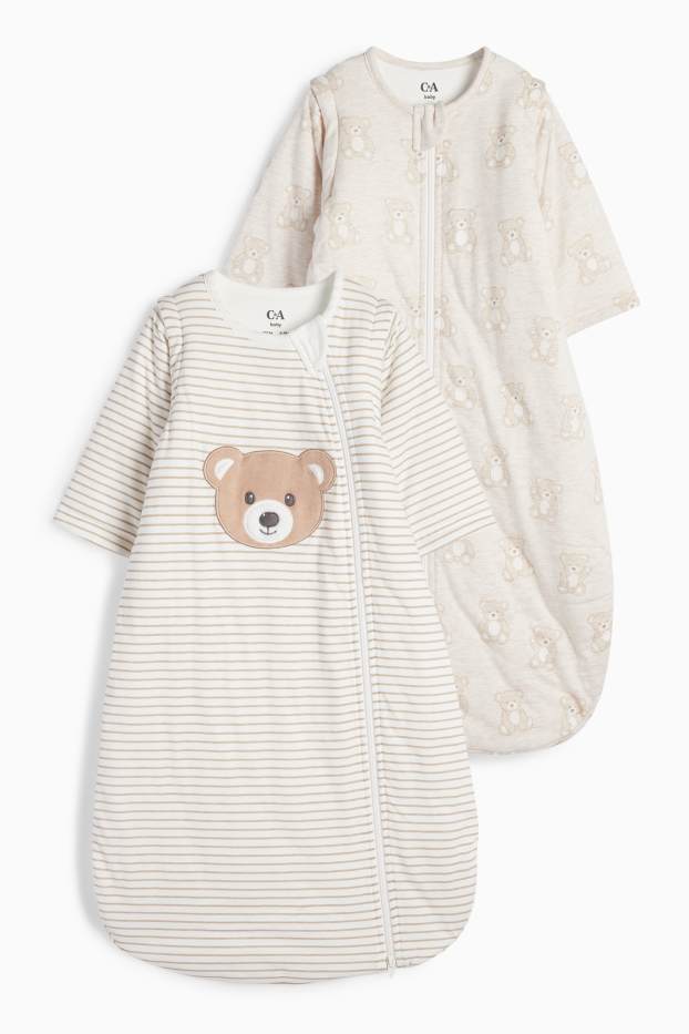 Baby: jongens - Set van 2 - beertje - babyslaapzak - 0 tot 4 maanden - licht beige