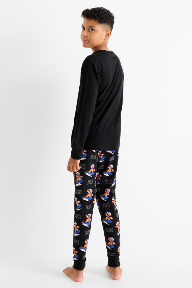 Kinder Jungen - Lebkuchenmann - Weihnachts-Pyjama - 2 teilig - schwarz