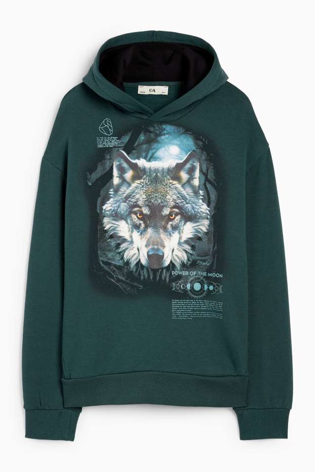 Children Boys - Wolf - hoodie - dark green