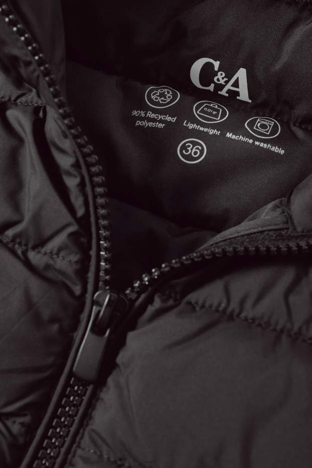 Dames - Gewatteerde bodywarmer met capuchon - zwart