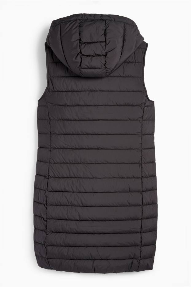 Dames - Gewatteerde bodywarmer met capuchon - zwart