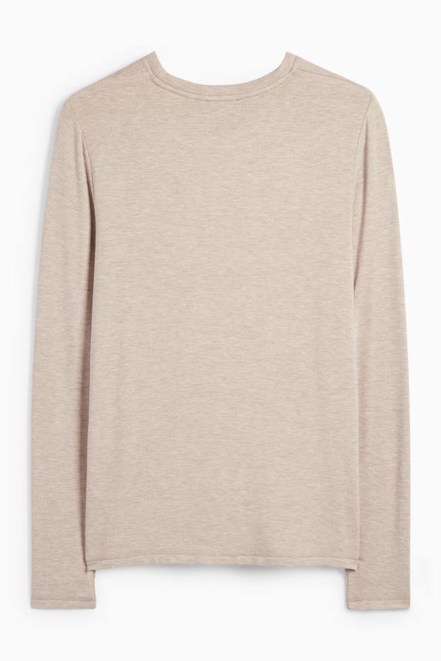 Women - Long sleeve top - slim fit - taupe