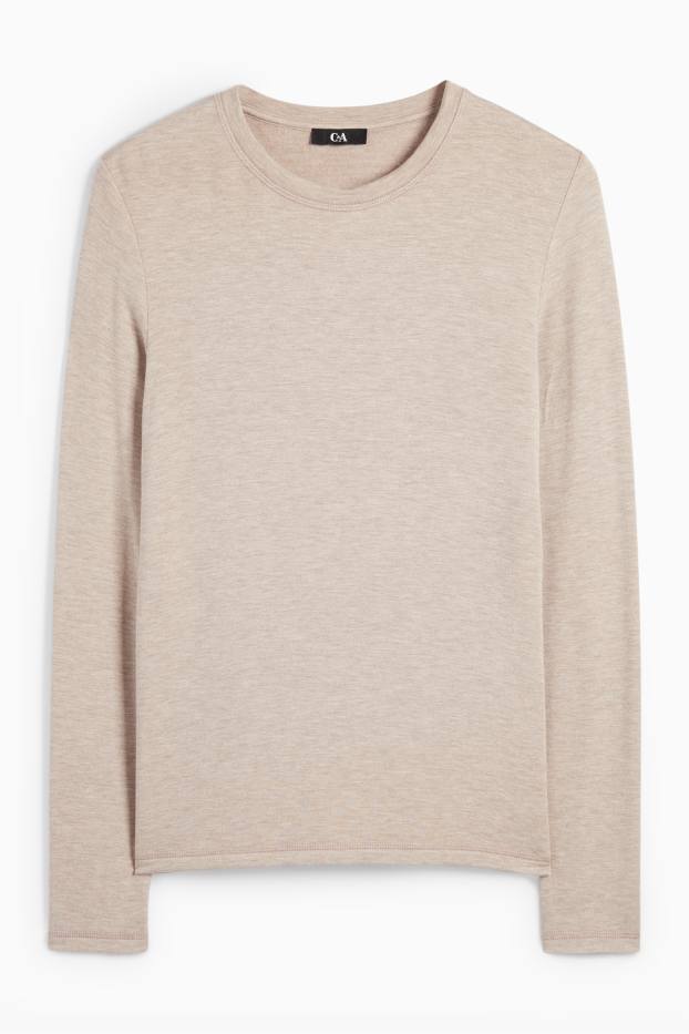 Women - Long sleeve top - slim fit - taupe