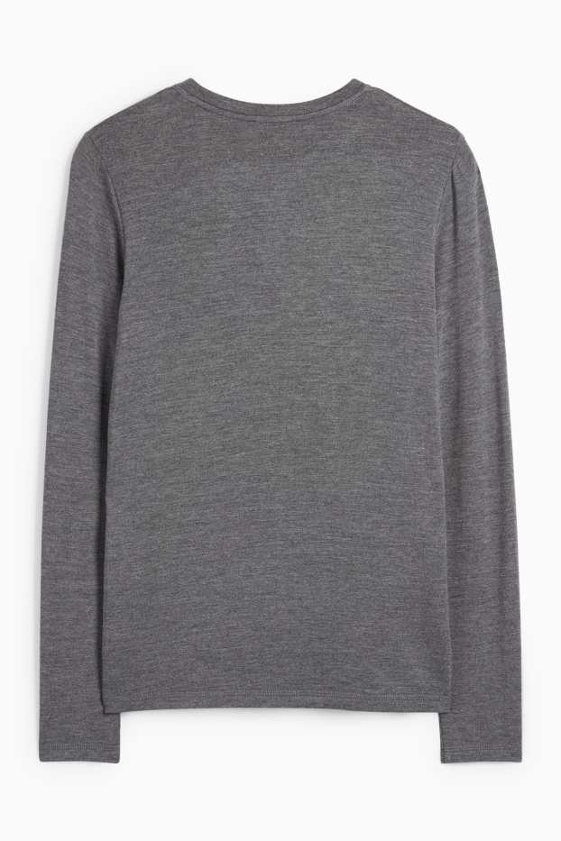 Women - Long sleeve top - slim fit - gray-melange