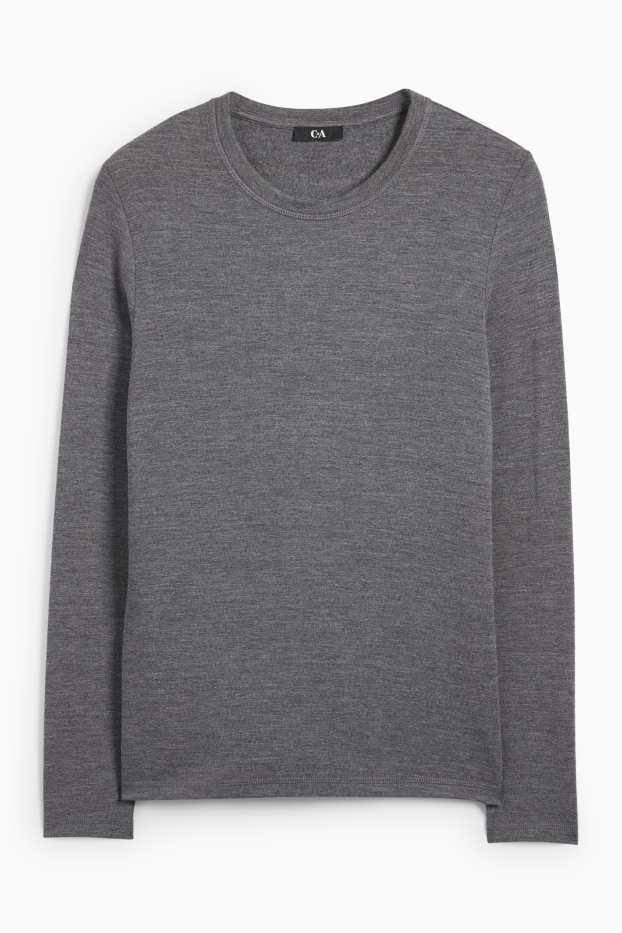 Women - Long sleeve top - slim fit - gray-melange