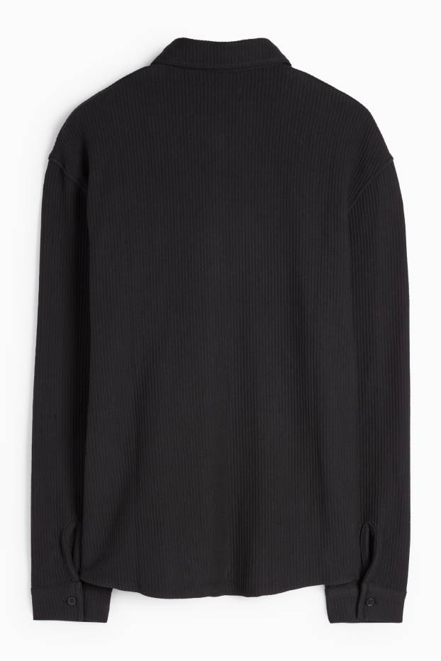 Herren - Hemd - Relaxed Fit - Kent - gerippt - schwarz