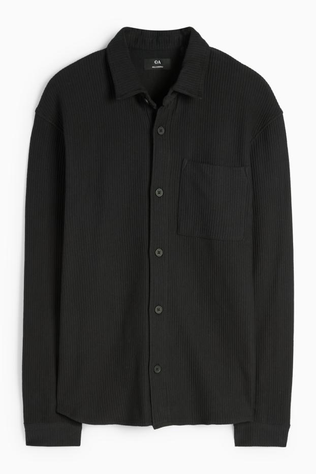Herren - Hemd - Relaxed Fit - Kent - gerippt - schwarz