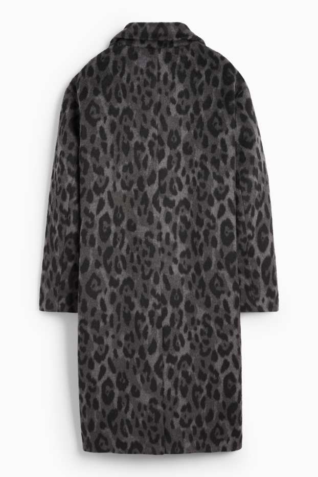 Women - Coat - leopard print - dark gray