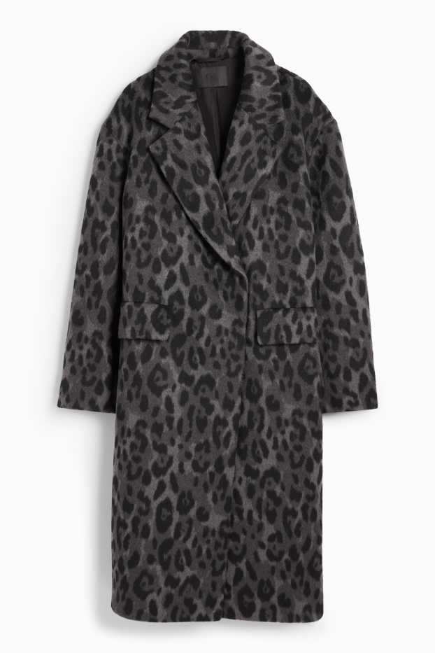 Women - Coat - leopard print - dark gray