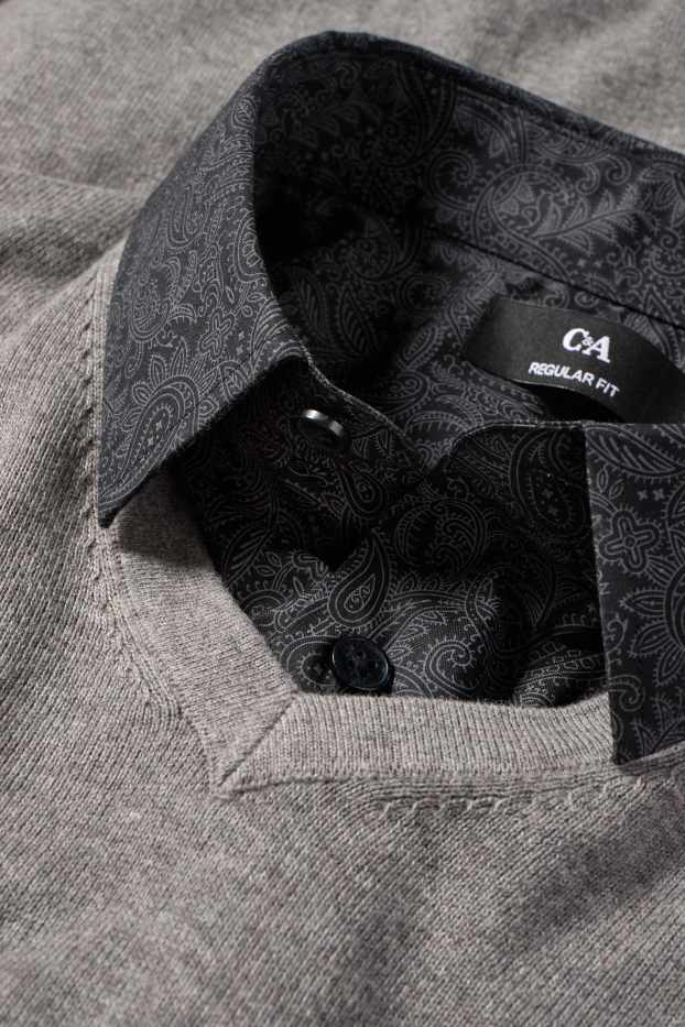 Herren - Set - Pullover mit V-Ausschnitt und Businesshemd - 2 teilig - grau
