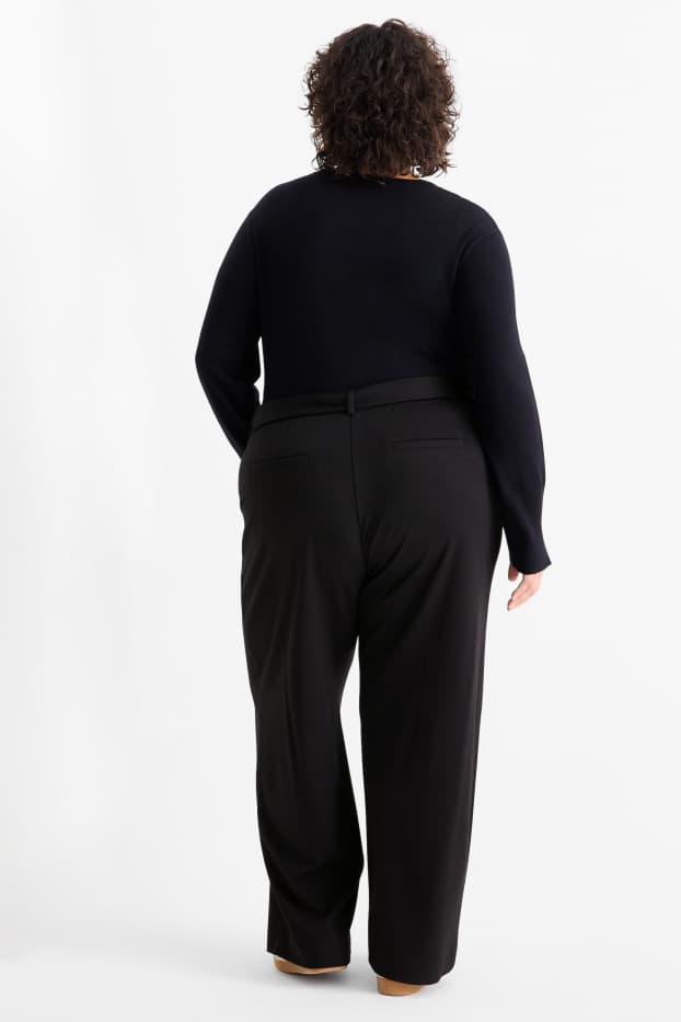 Women - Jersey trousers - mid-rise waist - flared fit - black