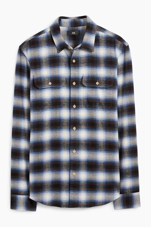 Herren - Flanellhemd - Regular Fit - Kent - kariert - braun / blau
