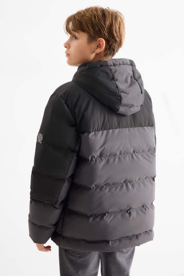 Kinder Buben - Steppjacke mit Kapuze - wasserabweisend - schwarz