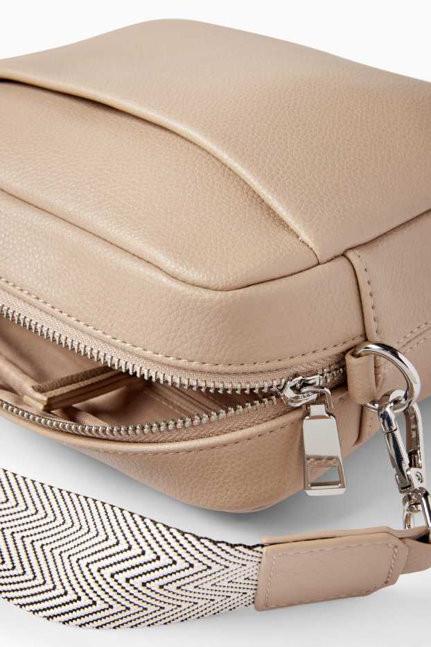 Dámské - Taška přes rameno s odnímatelným popruhem - imitace kůže - béžová
