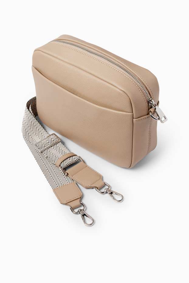 Dámské - Taška přes rameno s odnímatelným popruhem - imitace kůže - béžová