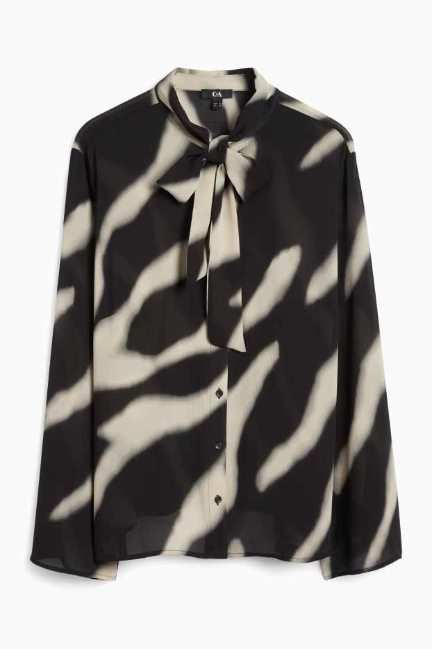 Damen - Chiffon-Bluse - gemustert - schwarz / beige