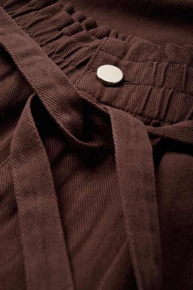 Women - Cloth trousers - high waist - barrel leg - dark brown