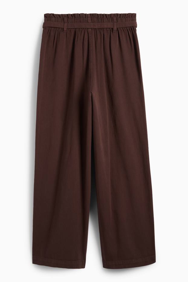Women - Cloth trousers - high waist - barrel leg - dark brown