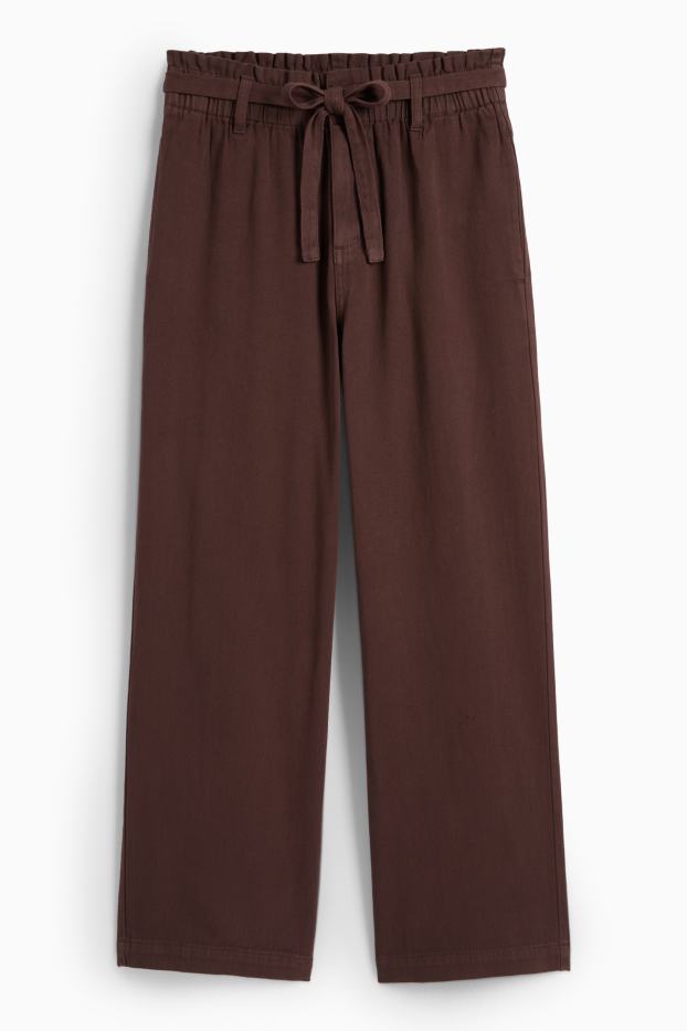 Women - Cloth trousers - high waist - barrel leg - dark brown