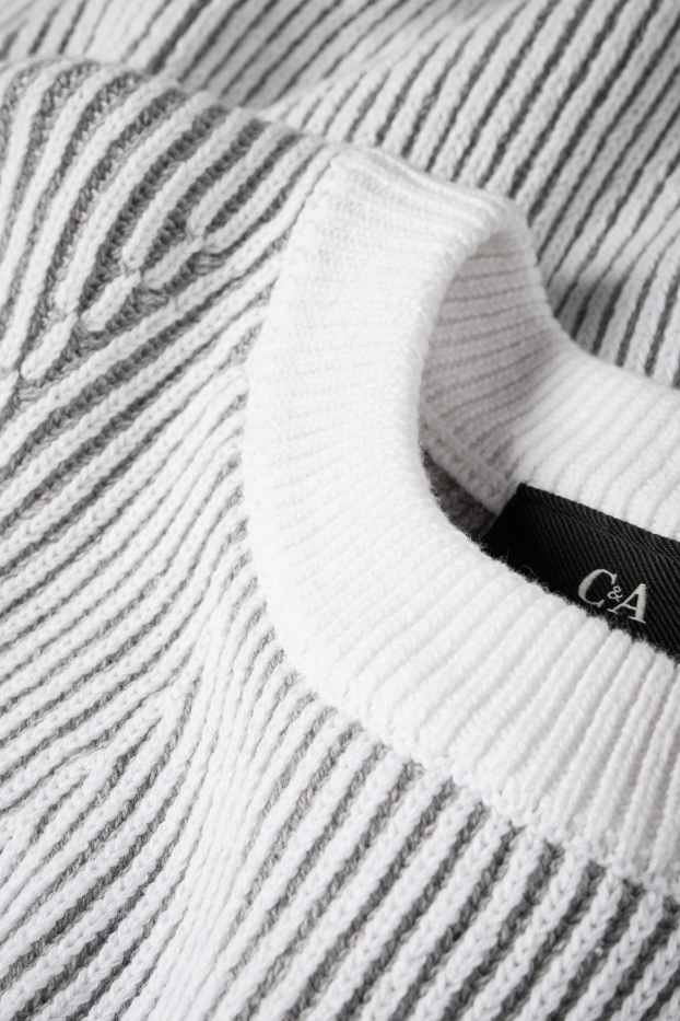 Pánské - Svetr - žebrovaný - bílá/šedá
