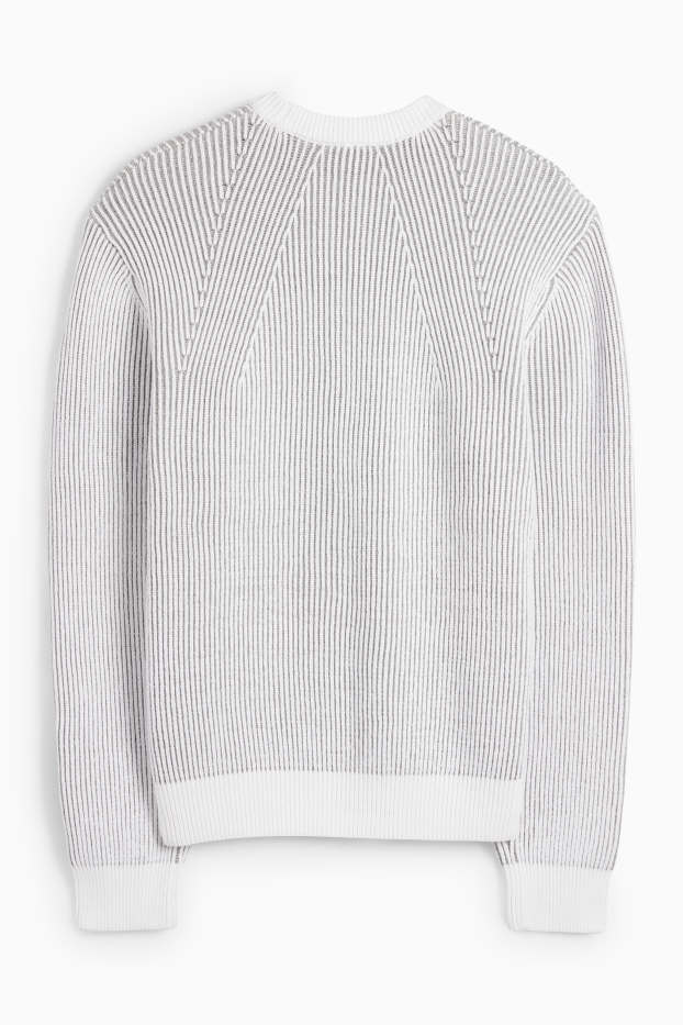 Pánské - Svetr - žebrovaný - bílá/šedá