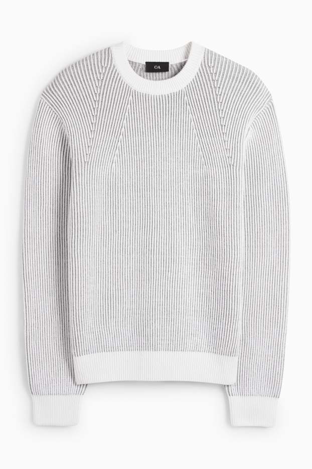 Pánské - Svetr - žebrovaný - bílá/šedá