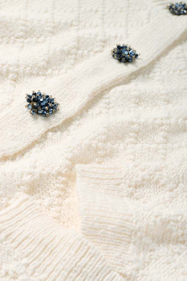 Donna - Cardigan - tessuto tramato - bianco crema