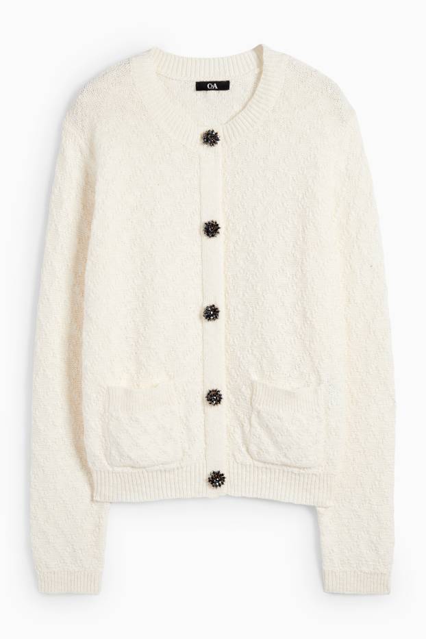 Donna - Cardigan - tessuto tramato - bianco crema